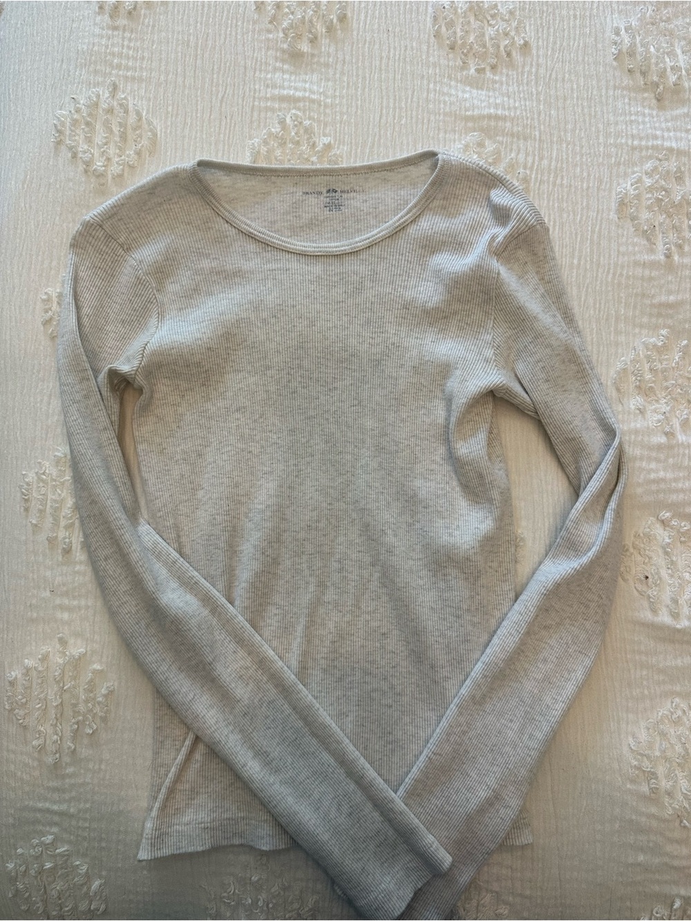 Brandy Melville Light Gray Ribbed Long Sleeve Top